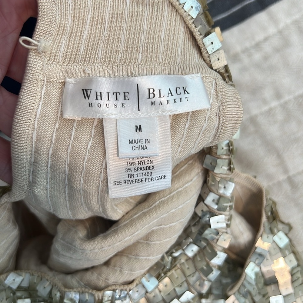 White House Black Market Champagne Sequin Paillette Halter Top Y2K Glam Size M - Picture 10 of 12